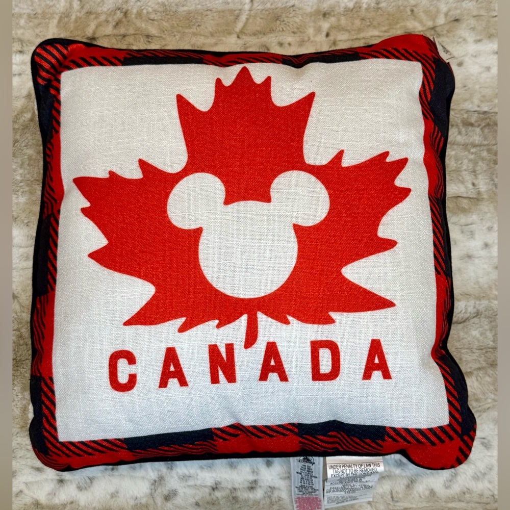 NWT Disney Epcot Canada Maple Leaf Buffalo Plaid Throw Pillow